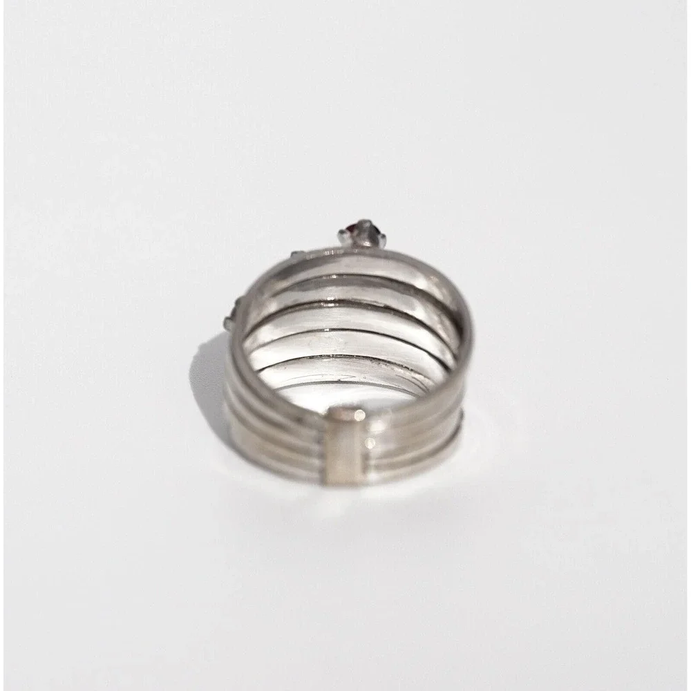 Vintage 14k‎ Solid White Gold Natural Ruby Puzzle Ring - Rows Stacked Harem